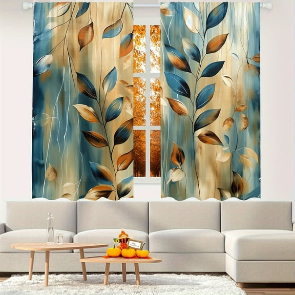 WNOOHIY Colorful Leaf & Floral Print Curtains,Light Filtering,Rod Pocket Design for Bedroom, Living Room,Set of 2 Panels