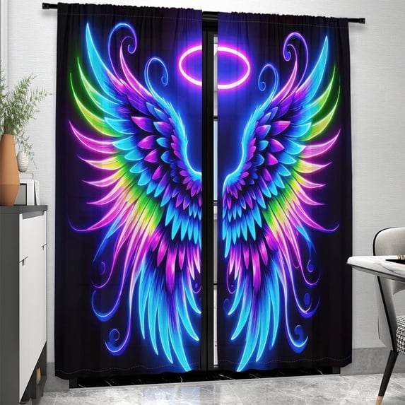 WNOOHIY Colorful Neon Light Effect Wings Light-filtering Curtains for Living Room Bedroom Home Decoration, Set of 2 Panels