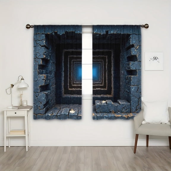WNOOHIY Dark Blue Stone Tunnel Texture Light-filtering Curtains for Living Room Bedroom, Set of 2 Panels