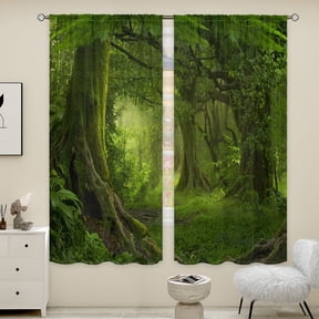 WNOOHIY Dark Green Jungle Forest Printing Pattern Curtains For Bedroom,Living Room,Set of 2 Panels