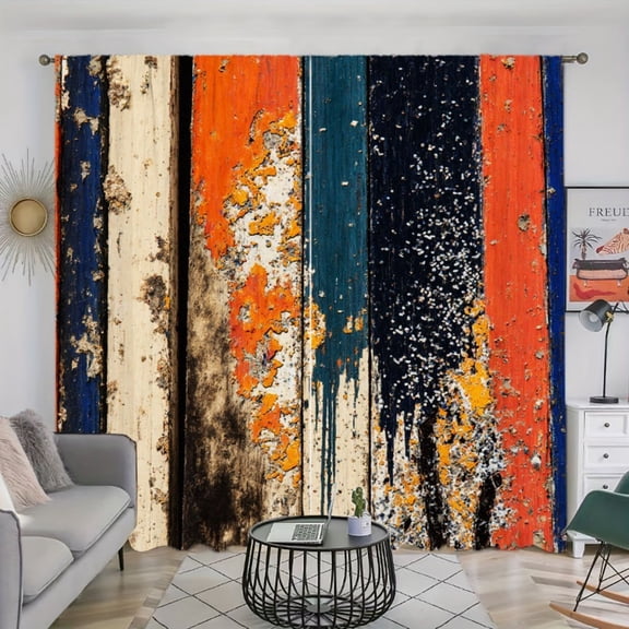 WNOOHIY Distressed Wood Panel Light Filtering Curtains for Living Room Bedroom, Set of 2 Panels