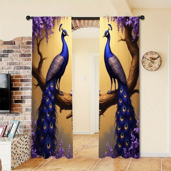 WNOOHIY Elegant Peacock Pattern Light-Filtering Curtains, 2 Panels for Living Room Bedroom