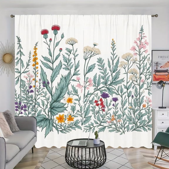 WNOOHIY Elegant Wildflower Light Filtering Curtains for Living Room Bedroom, Privacy Window Drapes, Set of 2 Panels