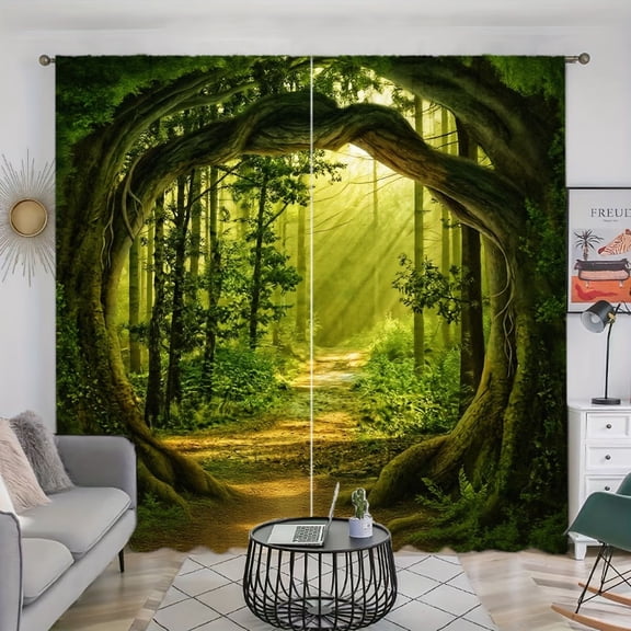 WNOOHIY Enchanting Forest Pathway Light-Filtering Curtains, 2 Panels For Nature Style Living Room