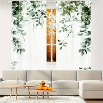 WNOOHIY Farmhouse Green Leaf Watercolor Botanical Light-filtering Window Curtains for Bedroom and Living Room, 2 Panels