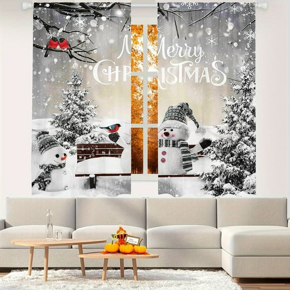 WNOOHIY Festive Christmas Snowman Pine Tree Light-filtering Window Curtains Decorations for Bedroom and Living Room, 2 Panels