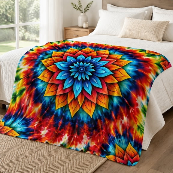 WNOOHIY Flannel Fleece Throw Blanket, Vibrant Rainbow Colors Tie Dye Mandala Floral Pattern, Soft Lightweight Cozy for Sofa Couch Bed, 30"x40"