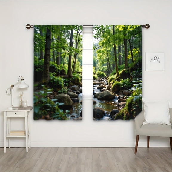 WNOOHIY Forest Stream Nature Landscape Light-filtering Curtains for Living Room Bedroom Home Decor, Set of 2 Panels