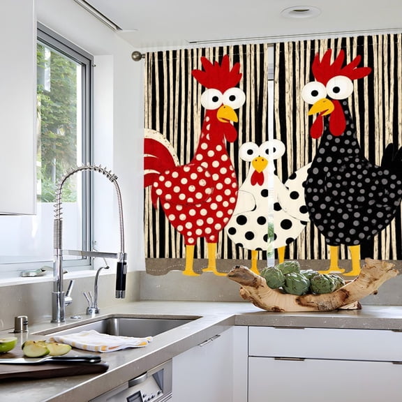 WNOOHIY Funny Chicken Polka Dot Light Filtering Curtain Panels for Farmhouse Kitchen Decor