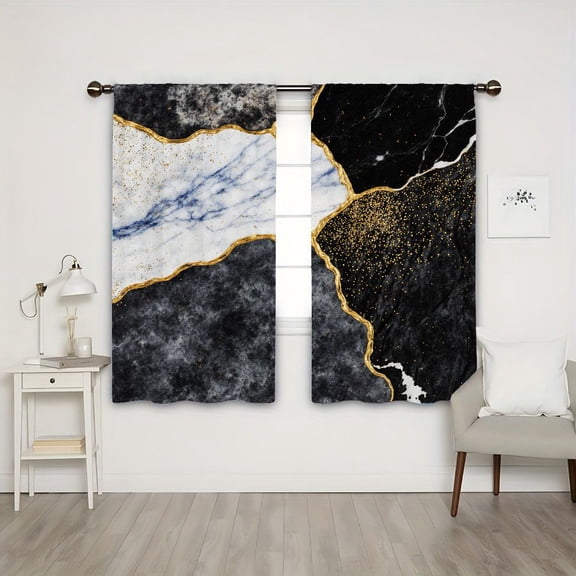 WNOOHIY Gold Glitter Marble Pattern Light-filtering Curtains for Living Room Bedroom, 21x46inx2pcs