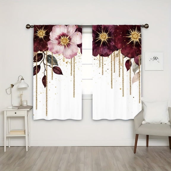 WNOOHIY Large Floral Gold Chain Design Light Filtering Curtain Panels for Bedroom Balcony