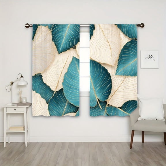 WNOOHIY Light Filtering Abstract Gold Leaf Curtains, 21"W x 46"H, 2 Panels