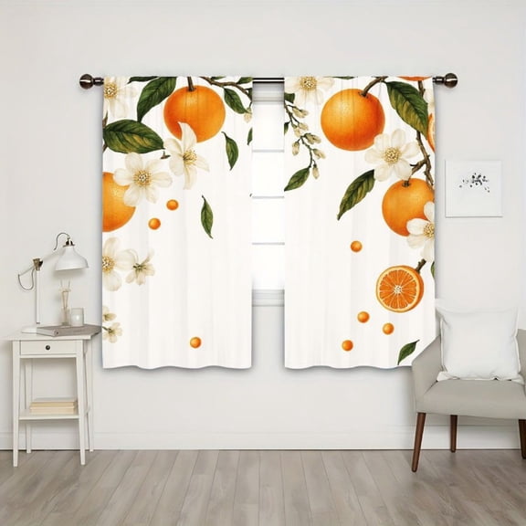 WNOOHIY Light Filtering Orange Blossom Curtains, 21"W x 46"H, 2 Panels