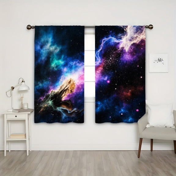 WNOOHIY Light Filtering Outer Space Galaxy Curtains, 21"W x 46"H, 2 Panels