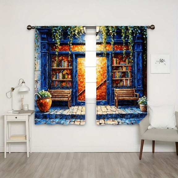 WNOOHIY Light Filtering Vintage Bookstore Door Curtains, 21"W x 46"H, 2 Panels