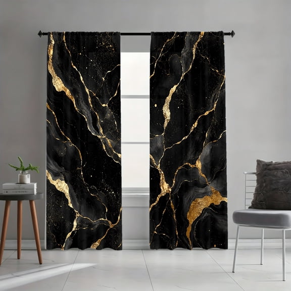 WNOOHIY Luxurious Black Gold Marble Modern Art Light-filtering Window Curtains for Living Room Bedroom Decor, Set of 2 Panels
