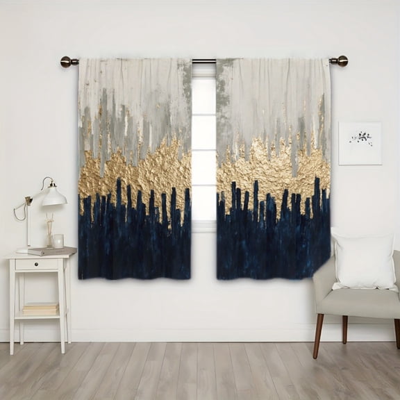 WNOOHIY Luxury Modern Gold Ink Splatter Abstract Light-filtering Curtains for Living Room Bedroom, Set of 2 Panels