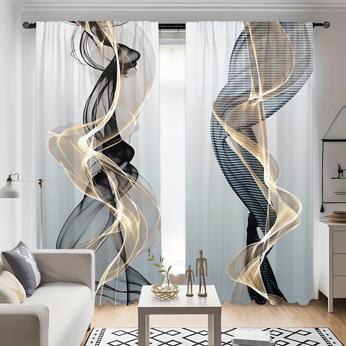 WNOOHIY Modern Abstract Art Pattern Indoor Light-filtering Curtains for ...
