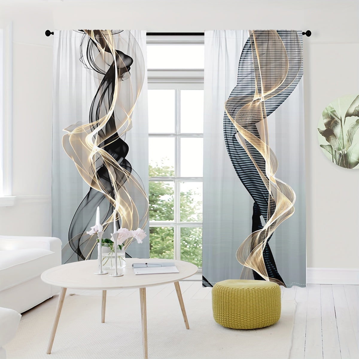 WNOOHIY Modern Abstract Art Pattern Indoor Light-filtering Curtains for ...