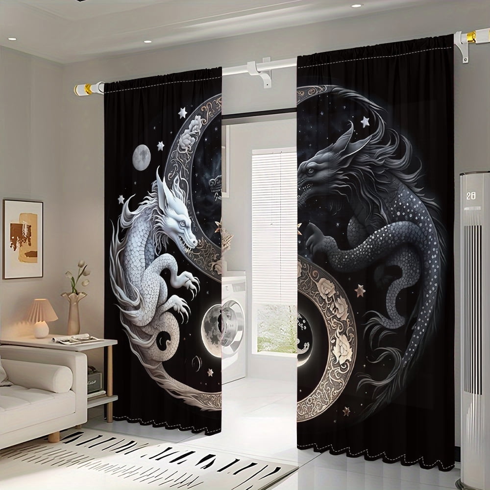 WNOOHIY Modern Artistic Dragons Totem Design Light-Filtering Curtains,39.5" × 87", Set of 2 Panels