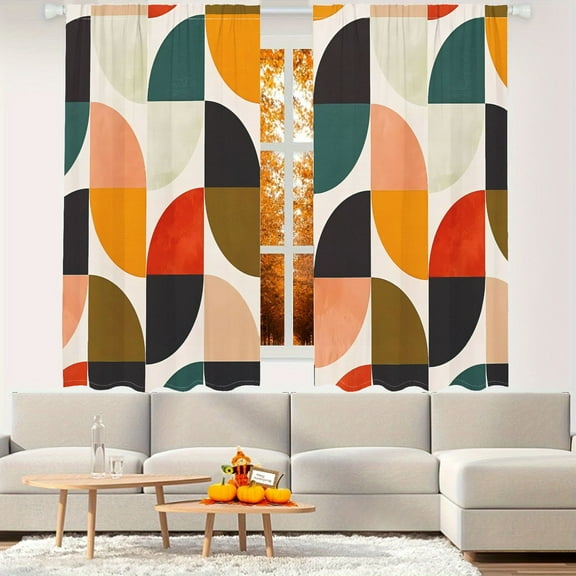 WNOOHIY Modern Geometric Semi-Circle Pattern Light-filtering Curtains For Living Room Bedroom Balcony Office, Home Decor,2pcs