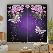 WNOOHIY Modern Green Leaf Purple Butterfly Flower Light-Filtering Curtain,29.5" × 65", 2 Panels