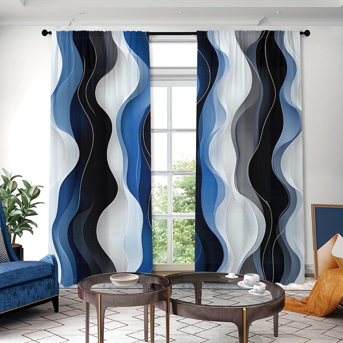 WNOOHIY Modern Stylish Wave S-Shaped Pattern Light-filtering Curtains ...
