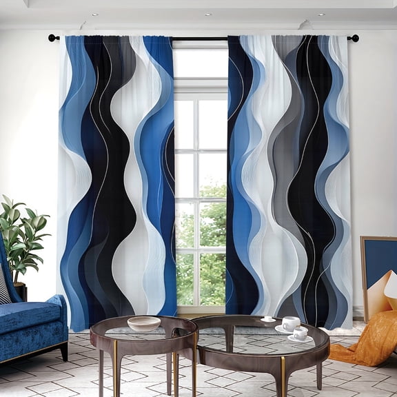 WNOOHIY Modern Stylish Wave S-Shaped Pattern Light-filtering Curtains for Young People Bedroom Living Room,Set of 2 Panels