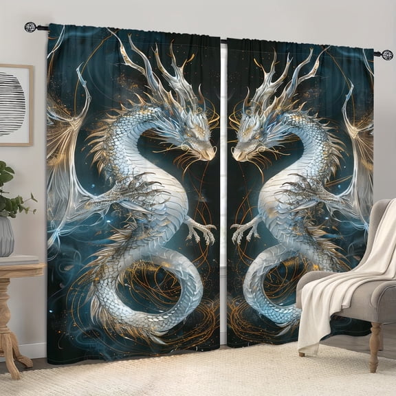 WNOOHIY Mystical Fantasy Dragon Design Light-filtering Curtains for Youngsters Bedroom Living Room,Set of 2 Panels