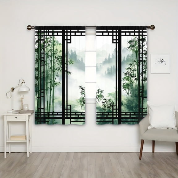 WNOOHIY Natural Bamboo Forest Landscape Light-filtering Curtains for Living Room Bedroom, Set of 2 Panels