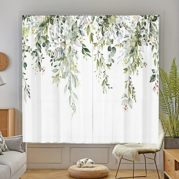 WNOOHIY Natural Green Flowers and Leaves Print Light-filtering Curtain,29.5" × 65", Set of 2 Panels