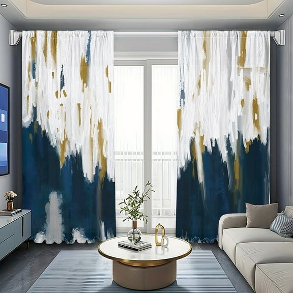 WNOOHIY Navy Blue White Abstract Light-filtering Curtains for Living Room Bedroom,Set of 2 Panels