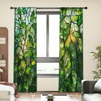 WNOOHIY Nordic Style Retro Green Leaf Stain Glass Light-filtering Curtains for Young People Bedroom Living Room,Set of 2 Panels