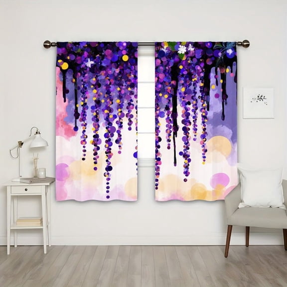 WNOOHIY Purple Flower Drip Light Filtering Curtains for Bedroom Living Room, Set of 2 Panels