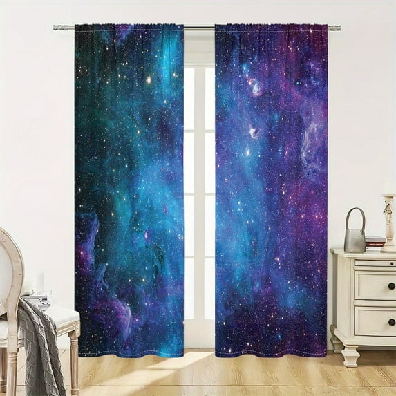 WNOOHIY Purple Galaxy Starry Sky Window Curtains for Bedroom,Dining Room, Living Room,2 Panels