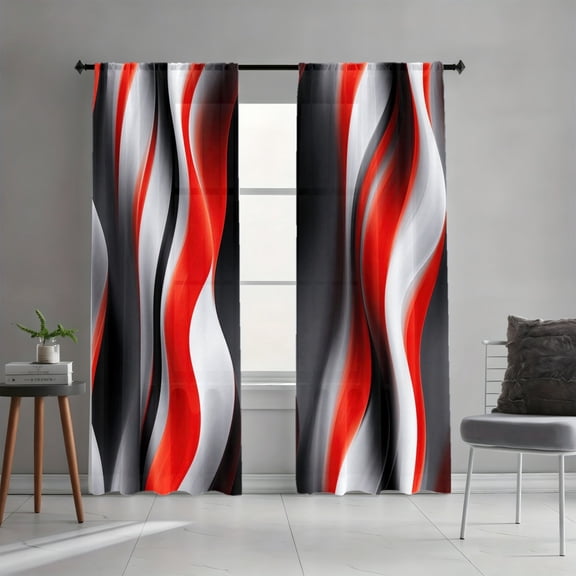 WNOOHIY Red White Black Modern Abstract Wave Light-filtering Curtains for Living Room Bedroom, Set of 2 Panels