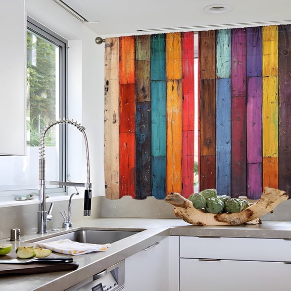WNOOHIY Retro Bright Colorful Wood Grain Print Light-filtering Curtains for Living Room Bedroom Office Home Decoration, Set of 2 Panels