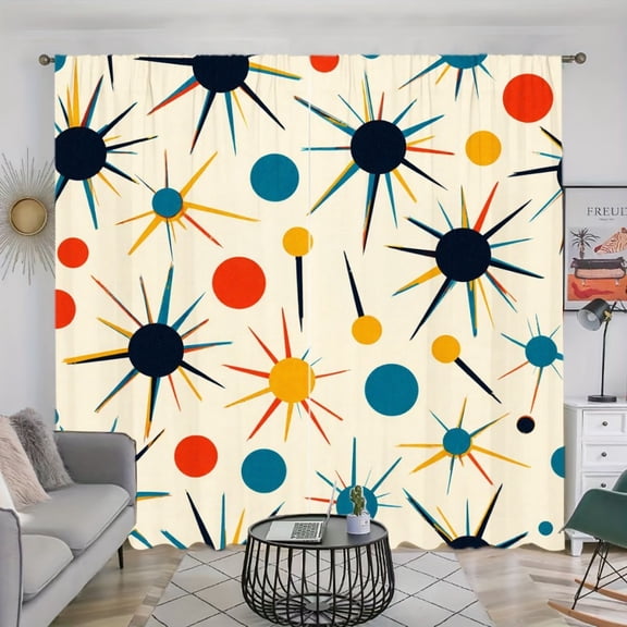 WNOOHIY Retro Starburst Polka Dot Light Filtering Curtains for Teen Dorm Bedroom, Set of 2 Panels