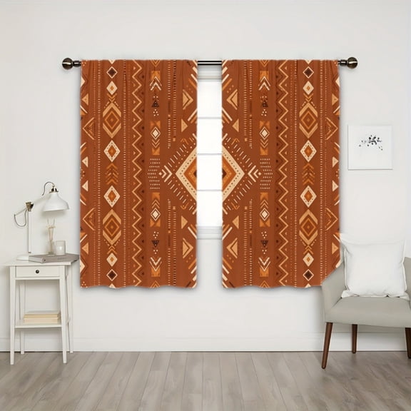 WNOOHIY Rod Pocket Light Filtering Curtains, Ethnic Boho Aztec Geometric Pattern, 21"x46", Set of 2