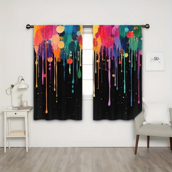 WNOOHIY Rod Pocket Light Filtering Curtains, Paint Drip Colorful Splatter Abstract Art Pattern, 21"x46", 2Pcs