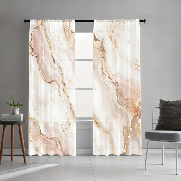 WNOOHIY Rod Pocket Light Filtering Curtains, Pink Gold Marble Swirl Abstract Pattern, 42"x63", 2Pcs
