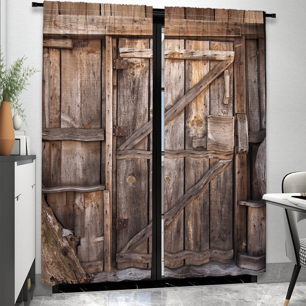 WNOOHIY Rustic Retro Wooden Grain Print Rod Pocket Curtains For Living Room, Bedroom, Set of 2 Panels
