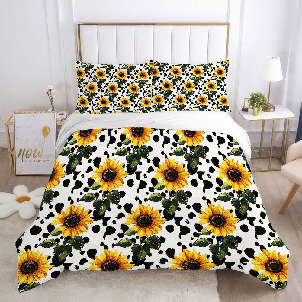 WNOOHIY Rustic Sunflower Design 3Pcs Duvet Cover with Pillowcases, Twin/Queen/King Size