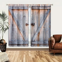 WNOOHIY Rustic Wooden Door Printed Light-filtering Curtains for Bedroom, Living Room,Set of 2 Panels
