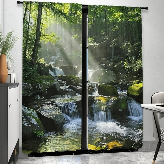 WNOOHIY Serene Forest Natural Landscape Light-filtering Window Curtains for Bedroom and Living Room, Set of 2 Panels