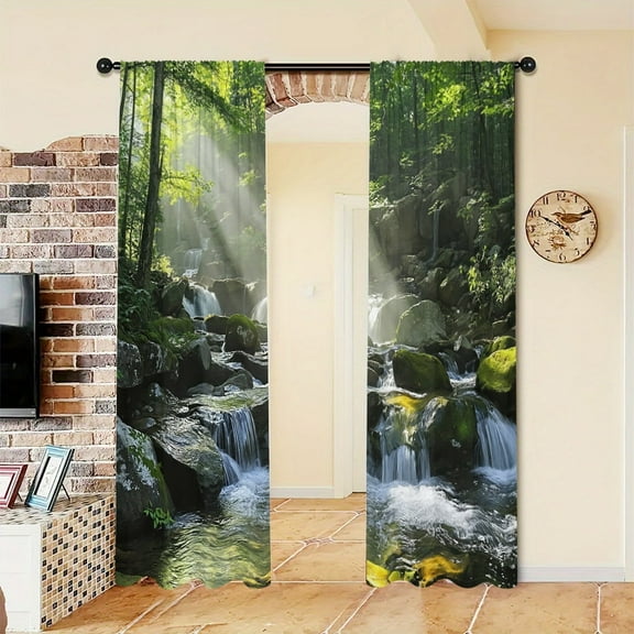 WNOOHIY Serene Forest Natural Landscape Light-filtering Window Curtains for Bedroom and Living Room, Set of 2 Panels