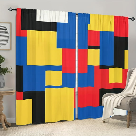 WNOOHIY Simplicity Abstract Geometric Color Block Light-filtering Window Curtains for Bedroom and Living Room, Set of 2 Panels