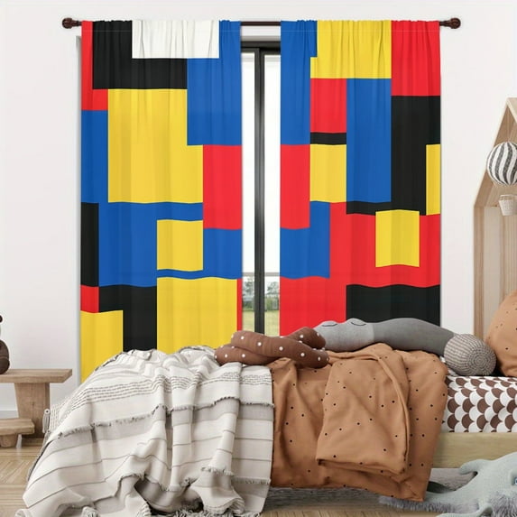 WNOOHIY Simplicity Abstract Geometric Color Block Light-filtering Window Curtains for Bedroom and Living Room, Set of 2 Panels