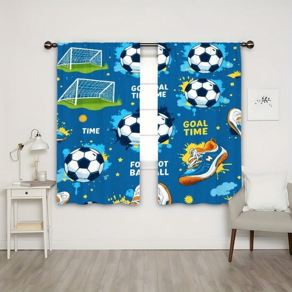 WNOOHIY Soccer Pattern Light-Filtering Curtains, 2 Panels for Youth Bedroom Living Room