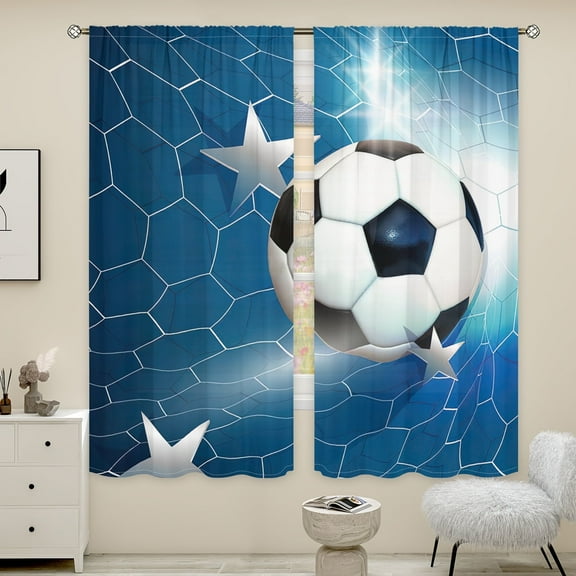 WNOOHIY Soccer & Star Themed Light-filtering Curtains for Youngsters Living Room Bedroom,Set of 2 Panels